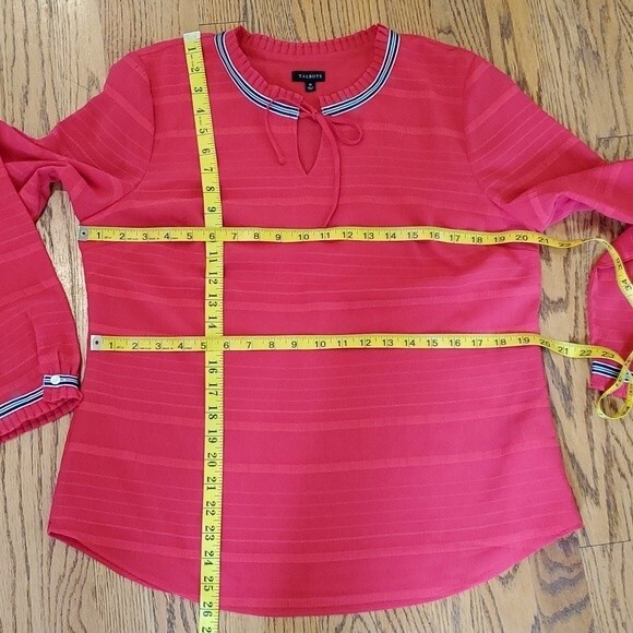 NWOT TALBOTS RED TOP SIZE MEDIUM RUFFLE NECK GROSGRAIN CRINKLE - Picture 10 of 10